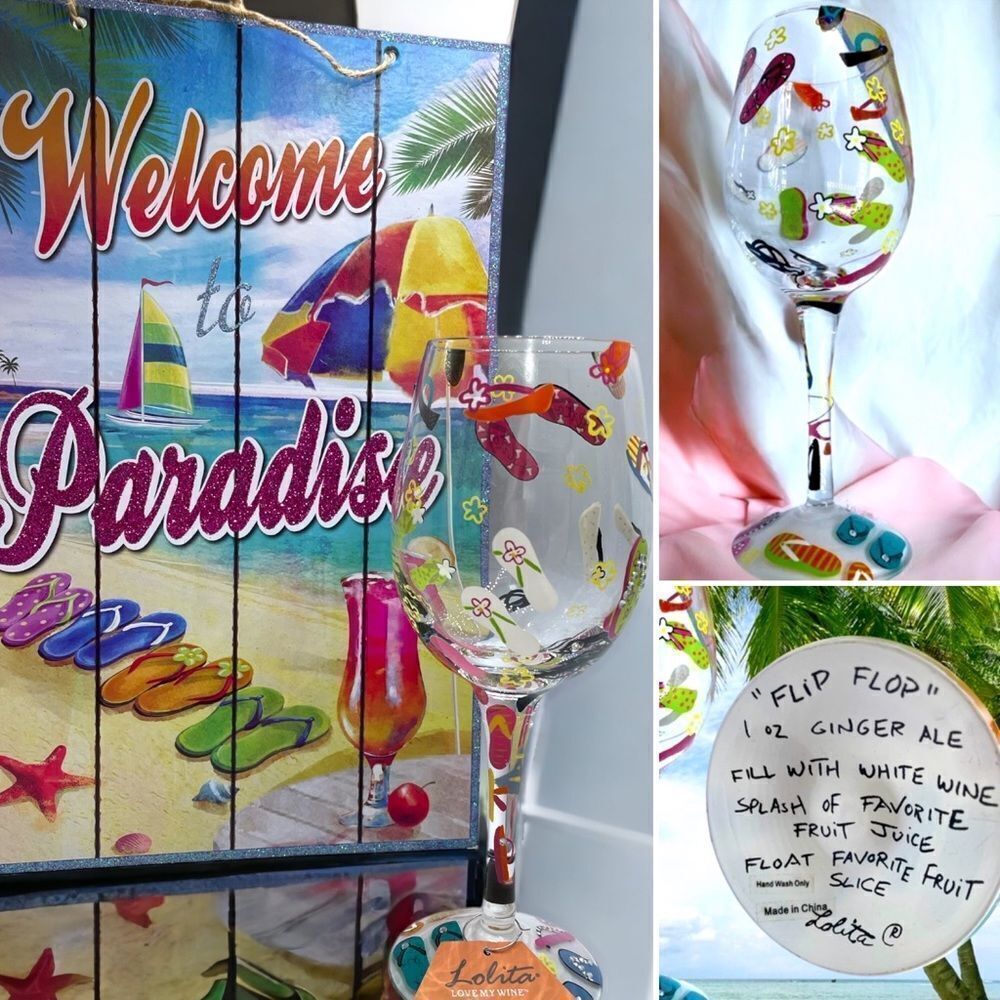 Lolita “Flip Flop” wine glass l Love My Wine l Hand-Painted Collectable